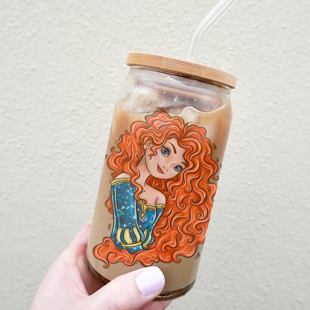 Disney Princess Merida 16oz can glass with bamboo lid & straw
